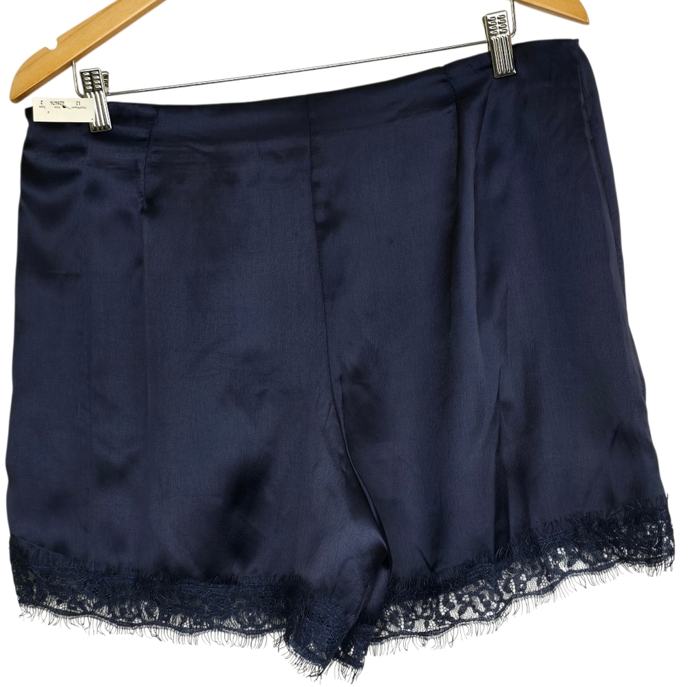 Paper Moon Navy Blue Satin Lace Hem Shorts Size L